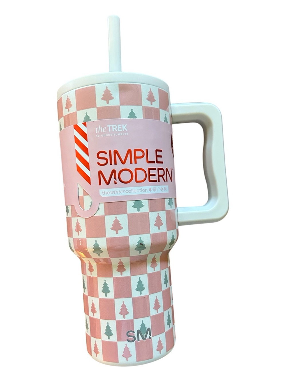 Simple Modern 30 oz Trek Tumbler Pink Christmas Tree Checkered NWT